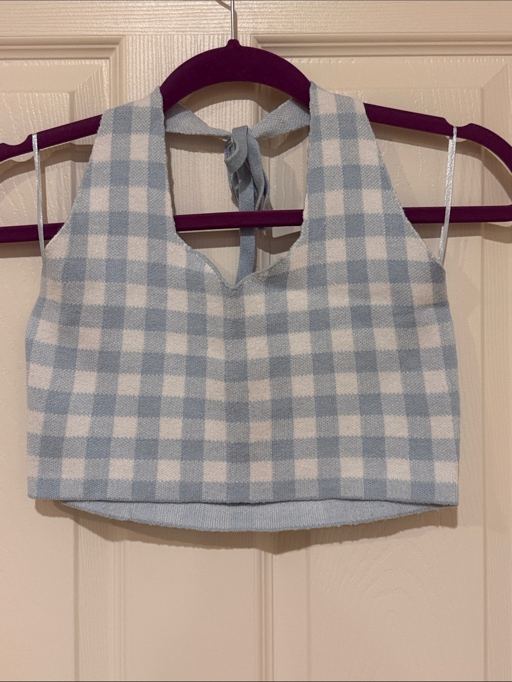 Altar'd State Blue and White Gingham Halter Crop Top